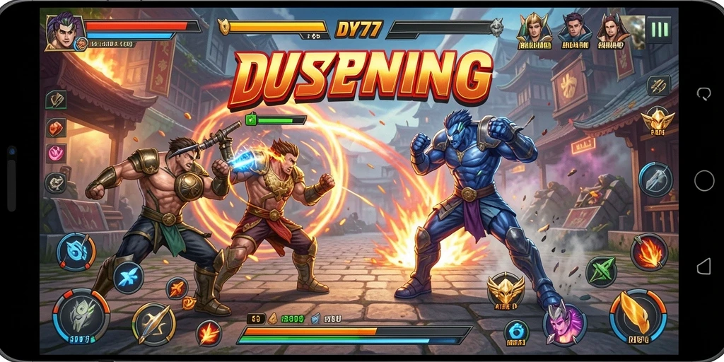 Tampilan gameplay <strong>DY777</strong> yang mendebarkan dengan pertarungan intens dan karakter unik.