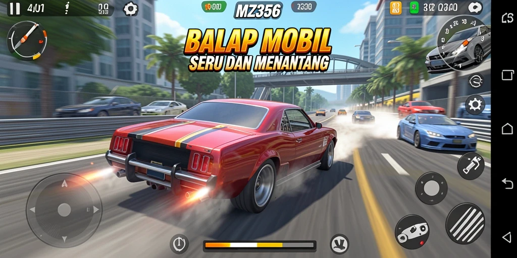 Tampilan gameplay balap mobil yang cepat dan mendebarkan dalam MZ356.