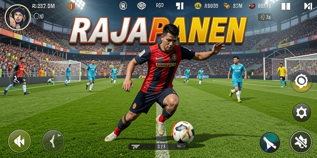 Screenshot gameplay RAJAPANEN menampilkan aksi sepak bola yang mendebarkan.